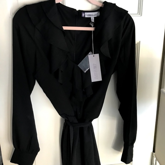 Black Ruffle Front V Neck Romper - Picture 4 of 5